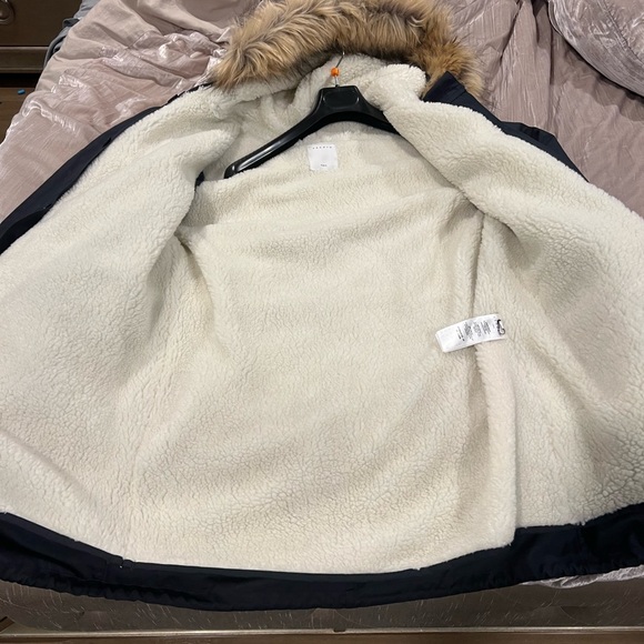 Sandro faux fur parka navy sz medium - Picture 4 of 7